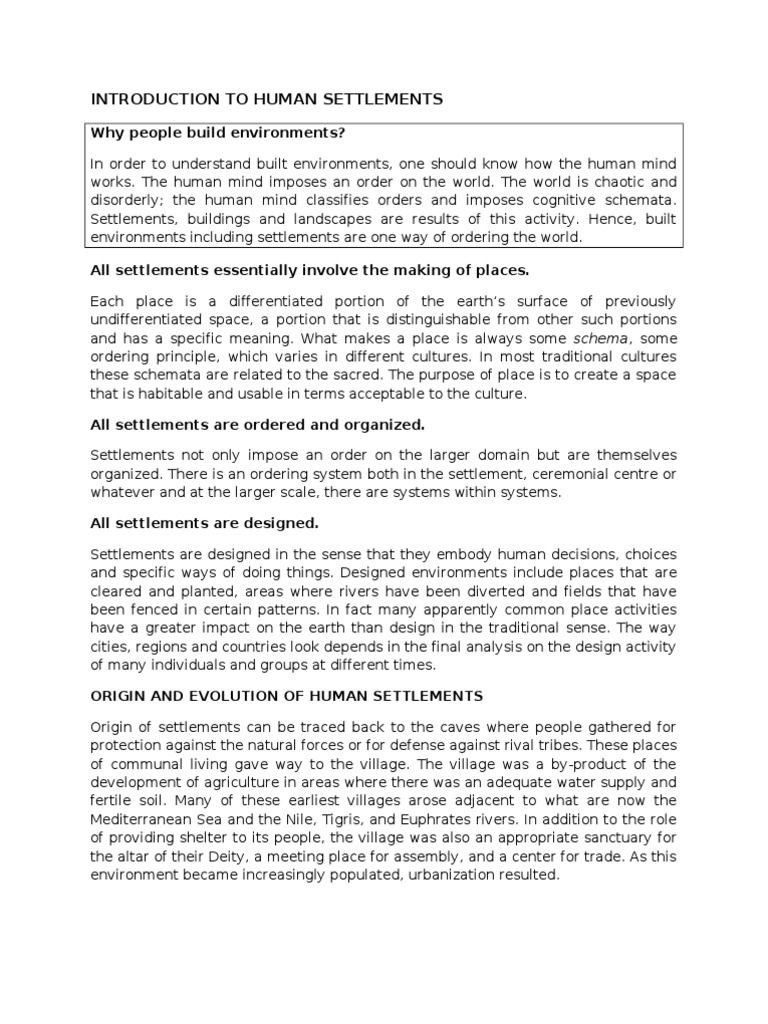 Introduction to human settlements human settlement in architecture